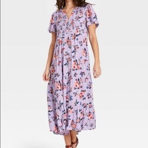 Knox Rose Dress Size Medium Lavender Floral Rayon Short Sleeves Sweet Lilac NWT